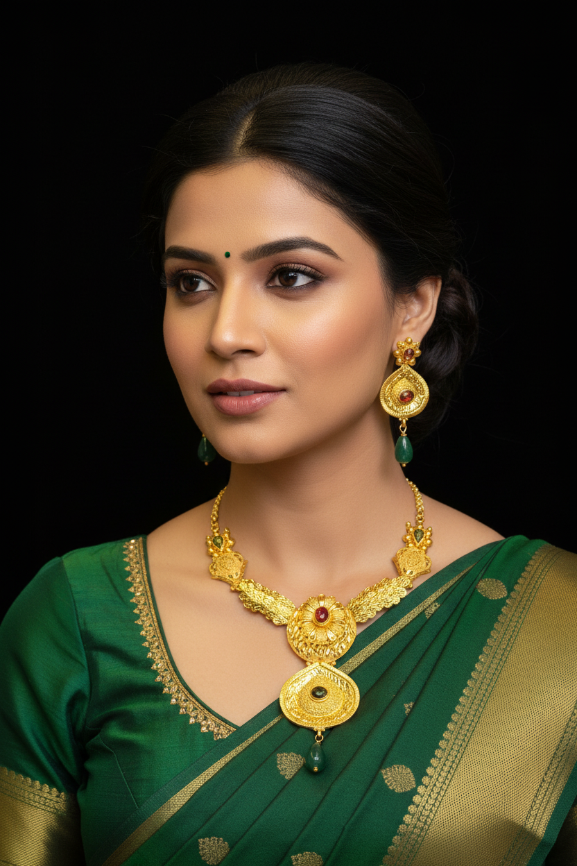 Gold Necklace Earring Set Model