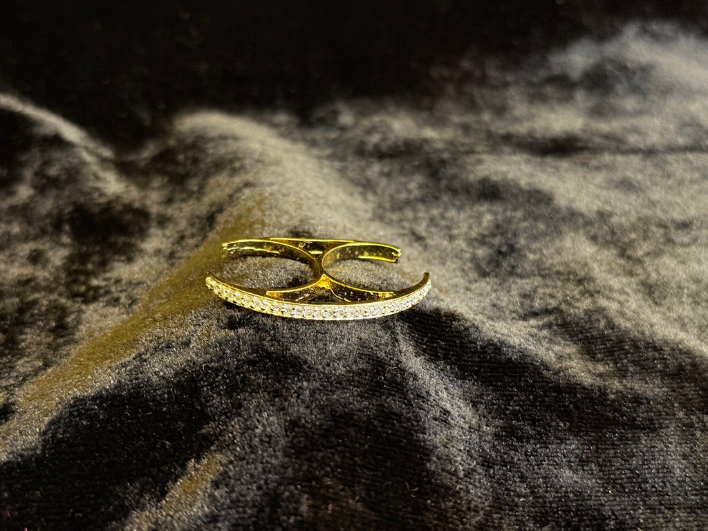 Gold Crystal Hoop Double Finger Ring