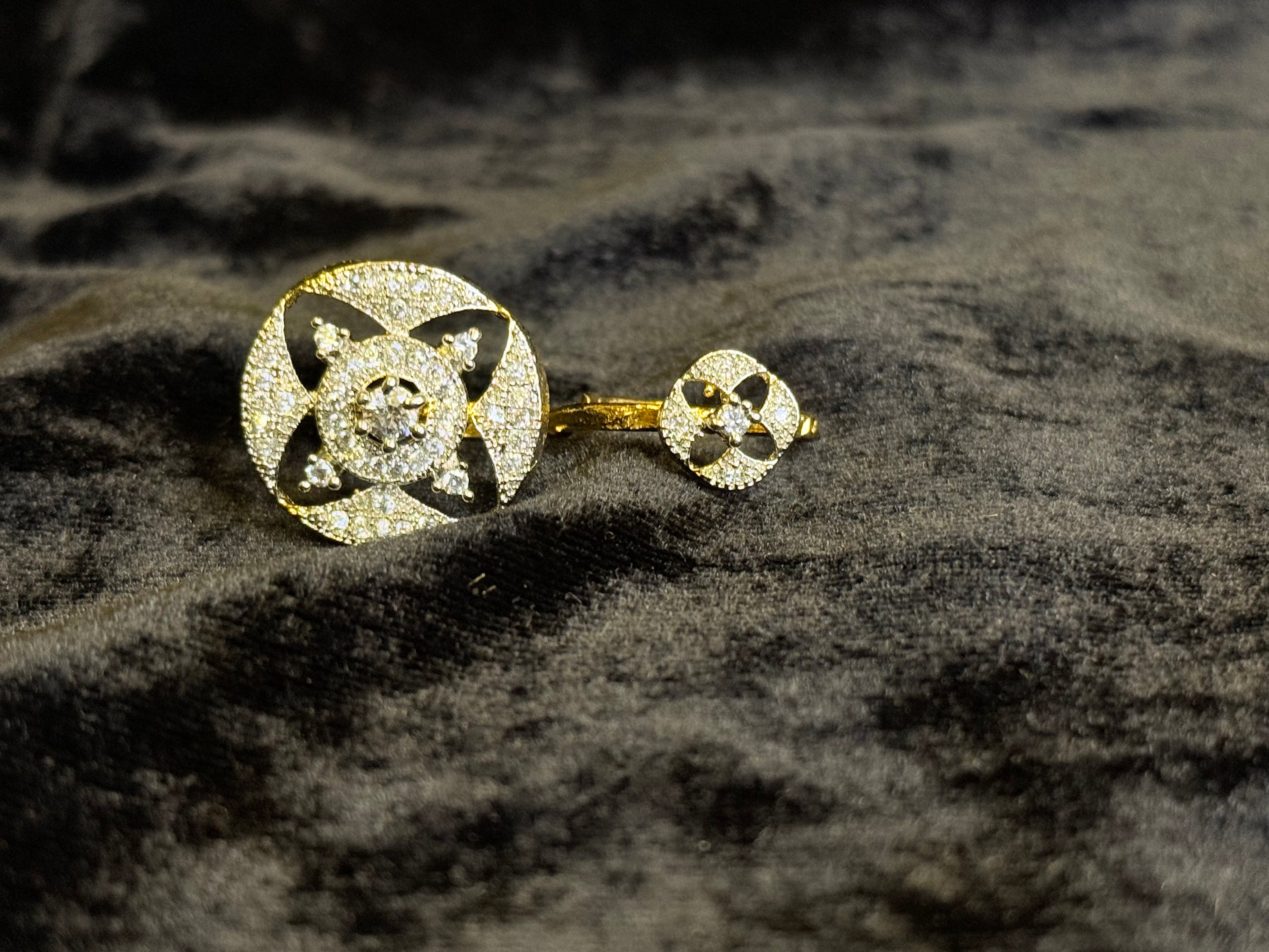 Diamond work Double finger gold ring