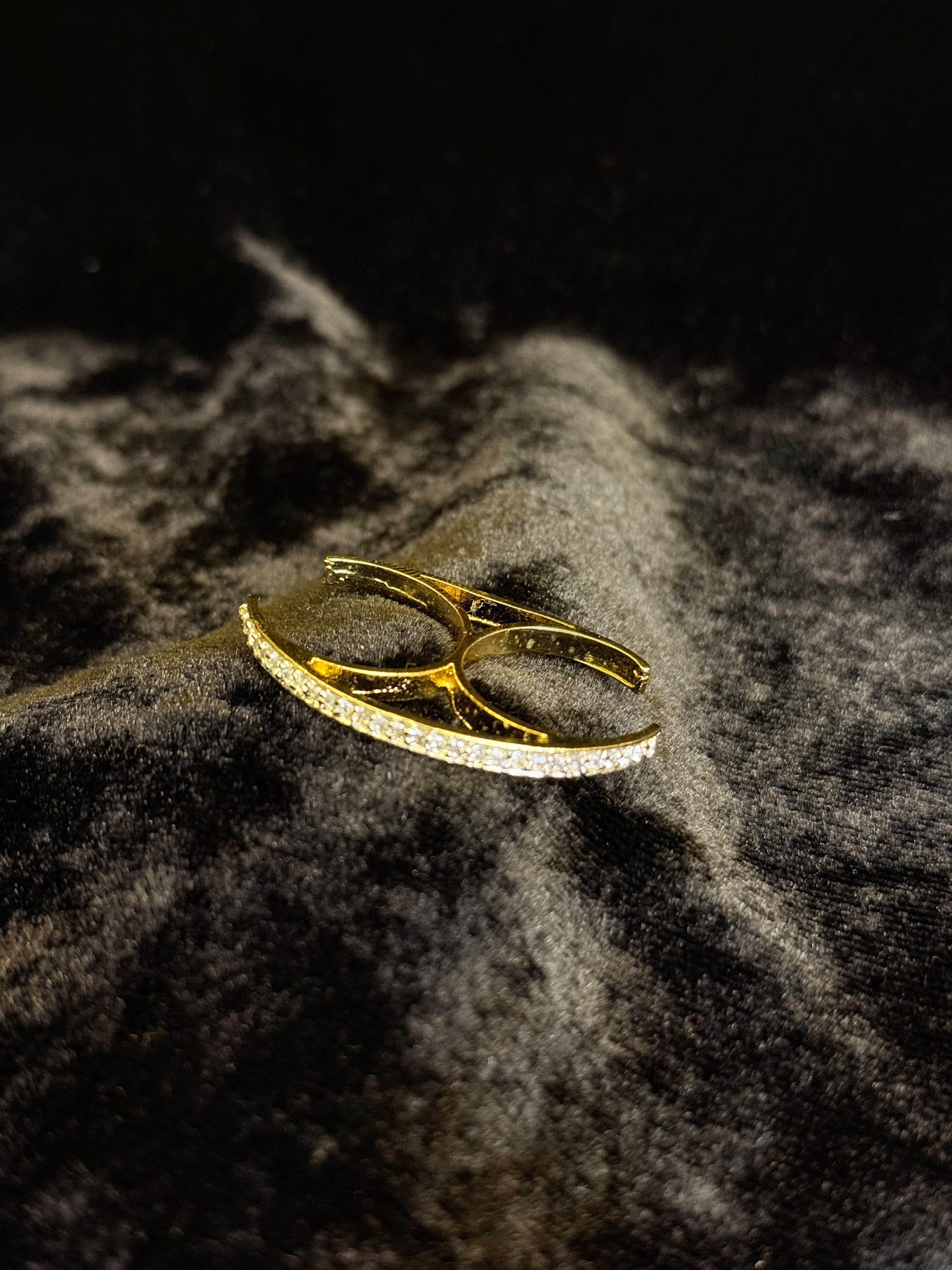 Gold Crystal Hoop Double Finger Ring